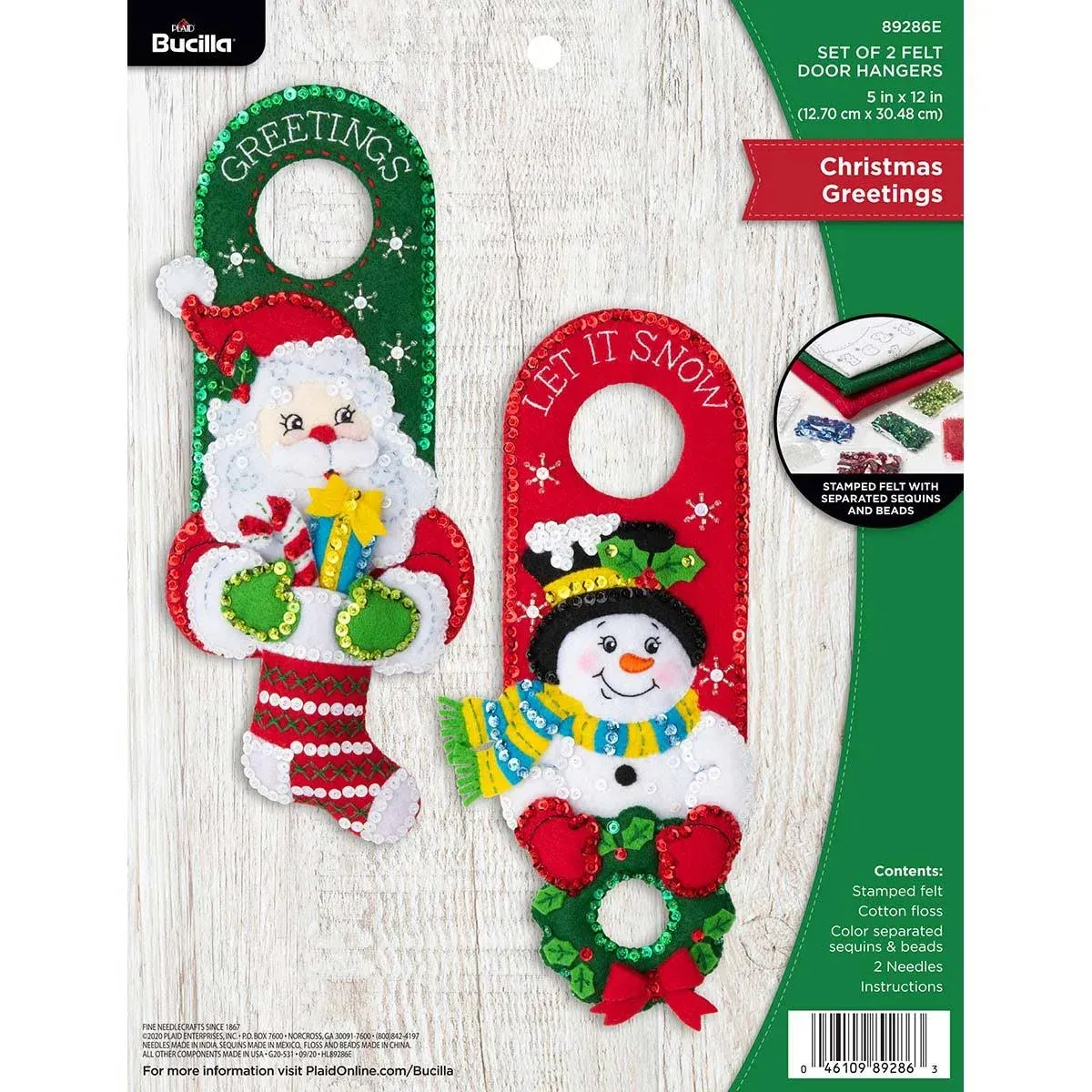 Bucilla Greetings, Felt Applique Christmas Door Hangers, Set of 2 (89286E)