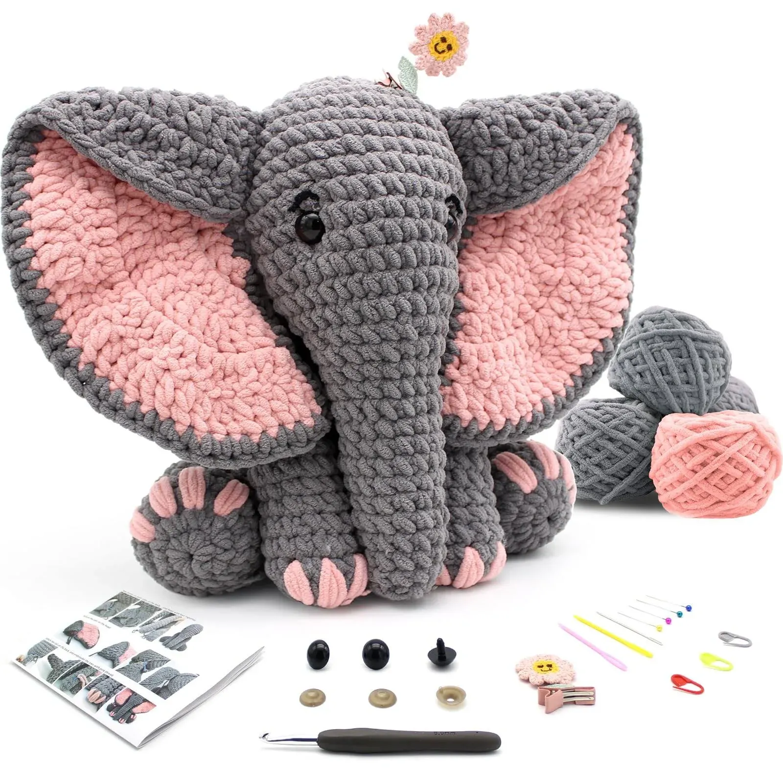 CODGP Crochet Kit for Beginners,13in Crochet Animal Kit Elephant,Crochet Starter Kit Gift for Adults Kids with Yarn Sets,Amigurumi Crochet Kits with Step-by-Step Video Tutorials