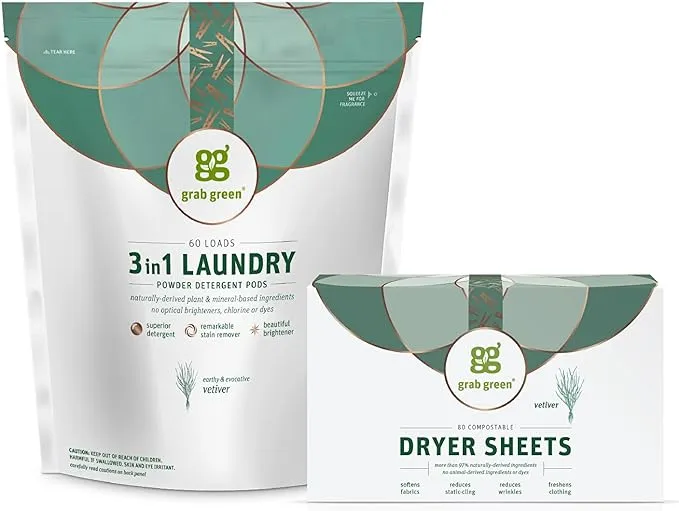 Grab Green Classic Laundry Detergent Pods + Dryer Sheets - Vetiver