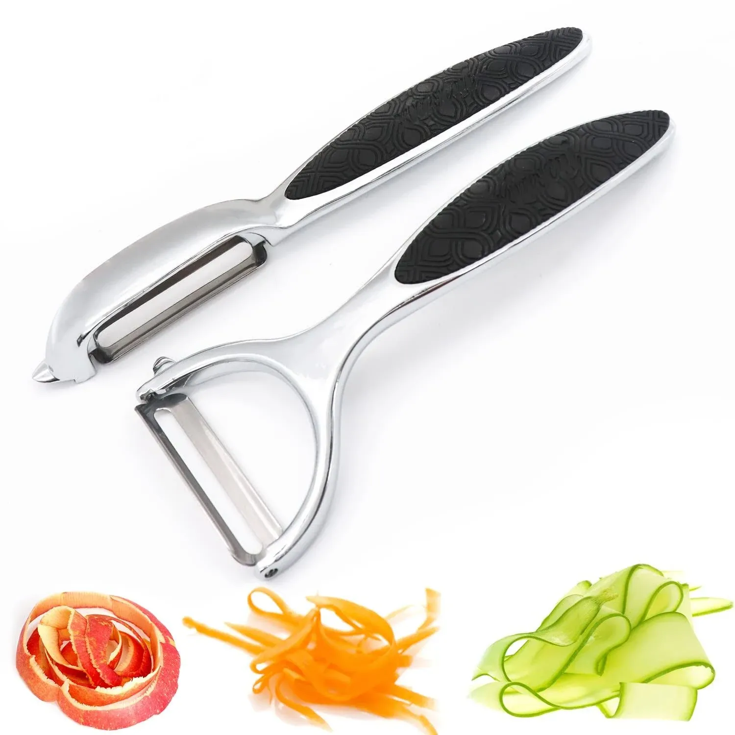 2Pcs Vegetable and Fruit Peeler Stainless Steel w/ Non-Slip Handle Kitchen Tool