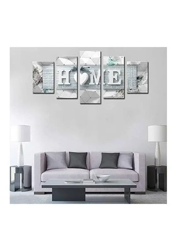 AWLXPHY Decor Home Love Wall Art Canvas Blue and White 5 Panels Framed Painting ...