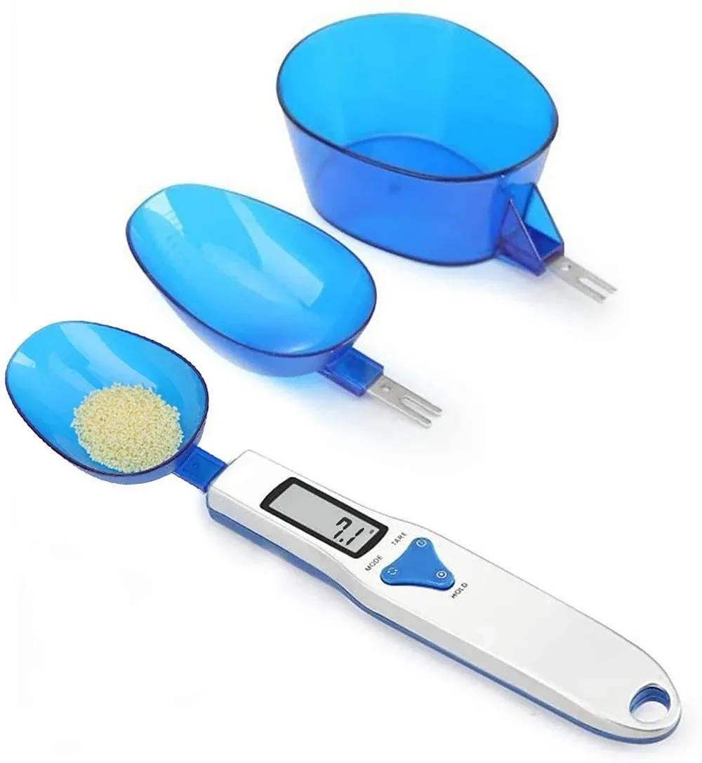 Kitchen Scale Spoon Gram Measure Scoop, 500g/0.1g Blue Cute Digital Weight Scale Spoon Milligram Measuring Scoop Grams Electronic Measuring Cup for Portioning Tea, Flour, Spices, Medicine 4 pieces