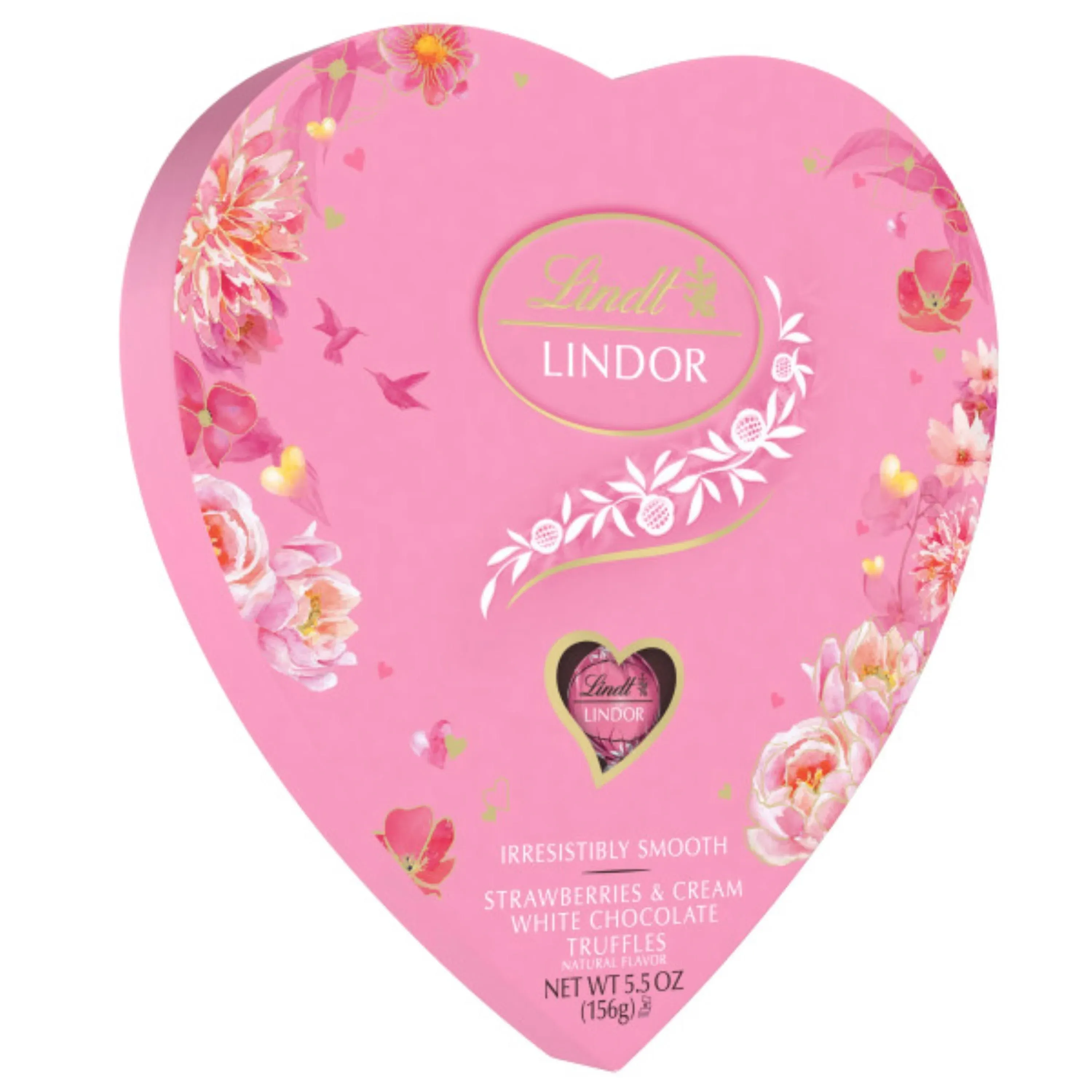 Lindt LINDOR Valentine's Strawberries and Cream White Chocolate Candy Truffles Heart, White Chocolate Candy with Strawberries and Cream White Truffle Filling, 5.5 oz.