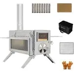 Dandelion shell Portable Camping Wood Stove with View Glass and Cooking Function