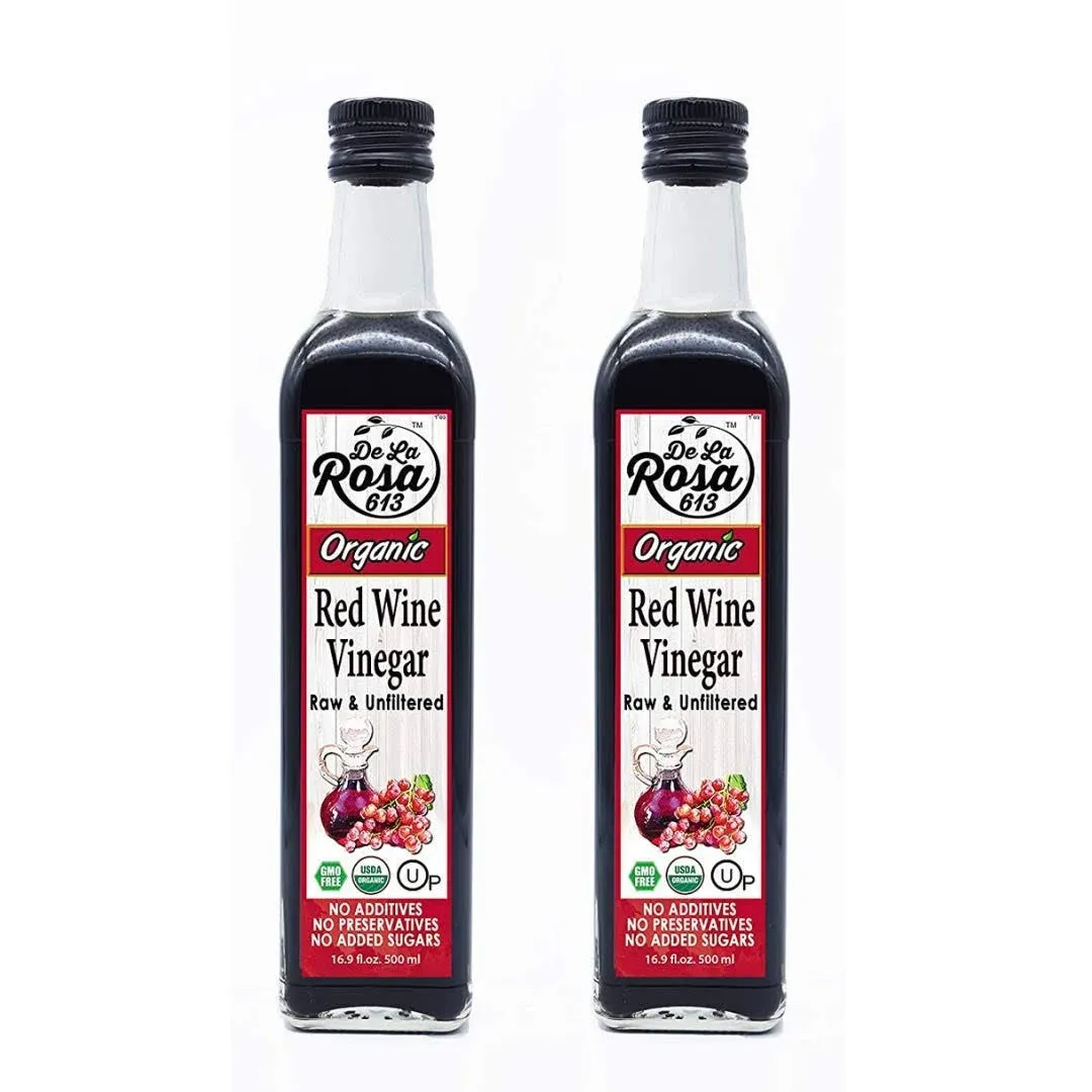 De La Rosa Red Wine Vinegar Organic, Raw & Unfiltered, Kosher for Passover, Vegan, Non-GMO & Gluten Free, Great for Salad Dressings, Marinades & More, Organic Red Wine Vinegar, 16.9 Oz (Pack of 2)