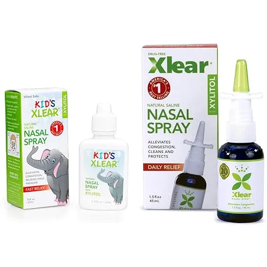 Xlear Nasal Spray and Kid’s Nasal Spray Bundle with Xylitol, Saline, Purified Water and Grapefruit Seed Extract, for Optimal Health to Cleanse Sinuses and Nasal Passages, 1.5 and .75 fl. oz.