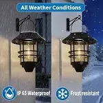 2 Pack Solar Lantern Wall Lights Fixtures, Solar Powered Porch Light, Heavy Glass & Stainless Hanging Solar Wall Sconce Outdoor,for Porch, Yard