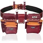 FUERI Tool Belts for Men, Framers Pouch, Heavy Duty Construction 100% Leather Rig, Maroon 17 Pockets Tool Organization Bag with Hammer Holder for Electricians and Carpenters.