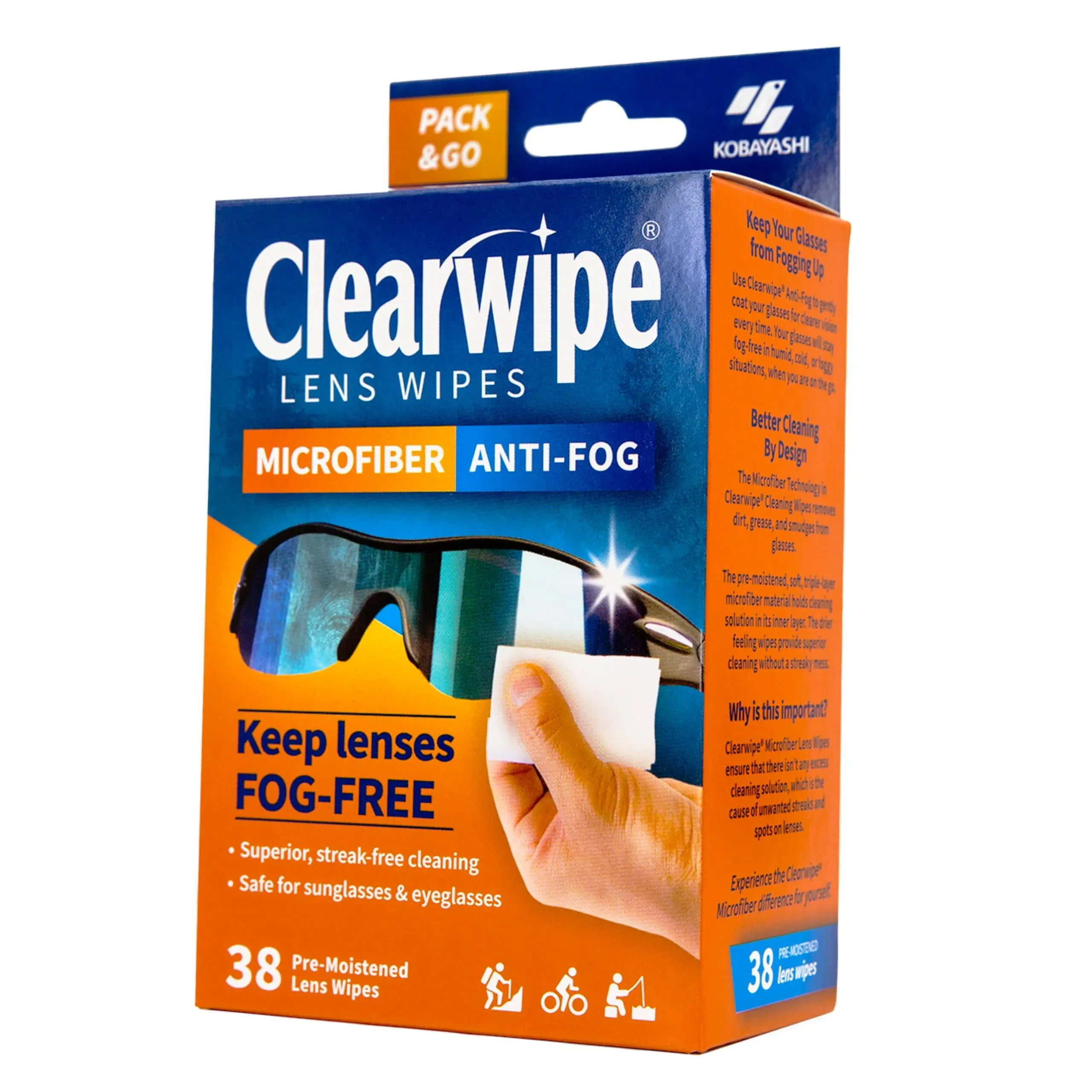 Anti-Fog Microfiber Lens Wipes | 38 Count - Individually Wrapped Pre-Moistened Glasses Cleaner,White