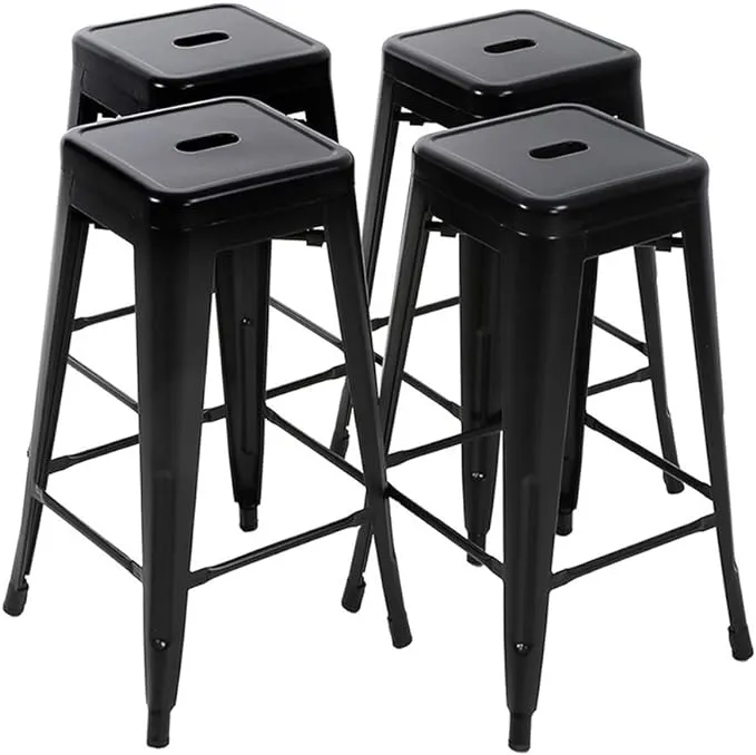 30&#034; Set of 4 Metal Bar Stools Counter Kitchen Height Barstools Stackable Chairs